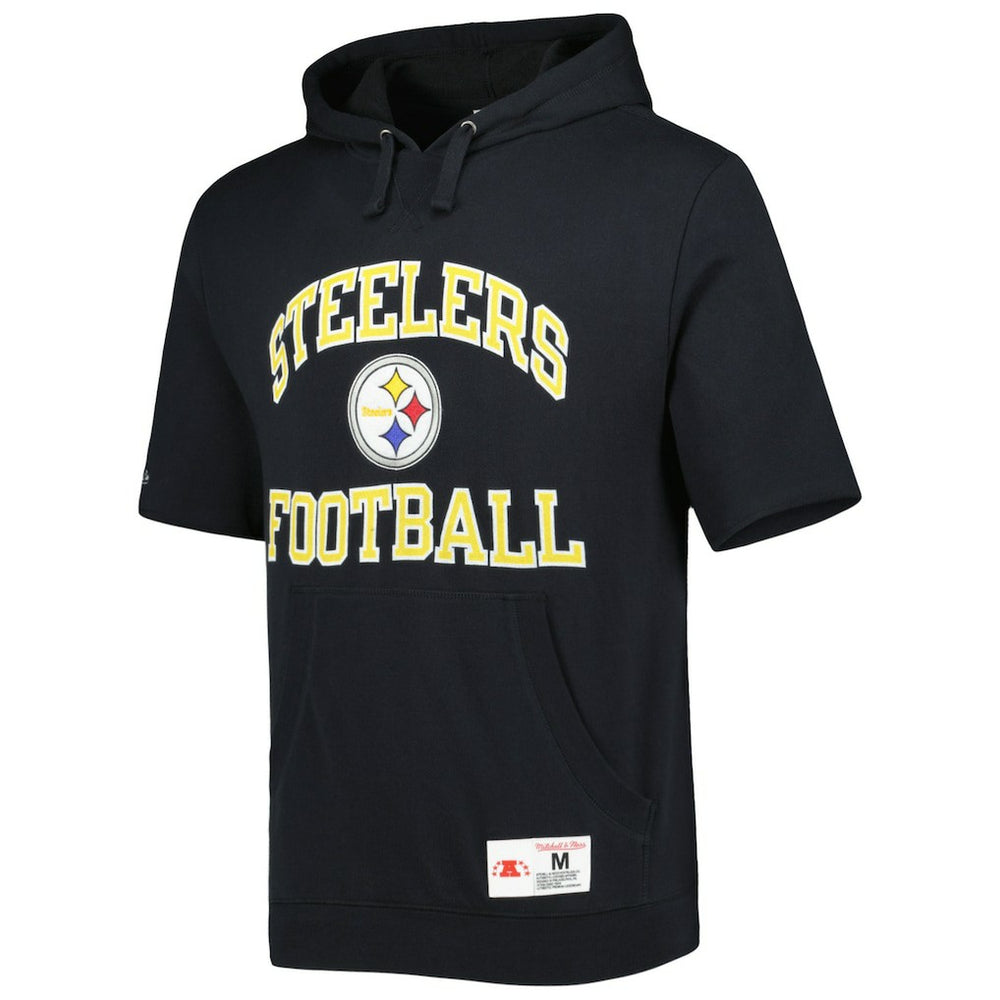 Pittsburgh Steelers Washed Short Sleeve Pullover Hoodie Black | Mitchell & Ness