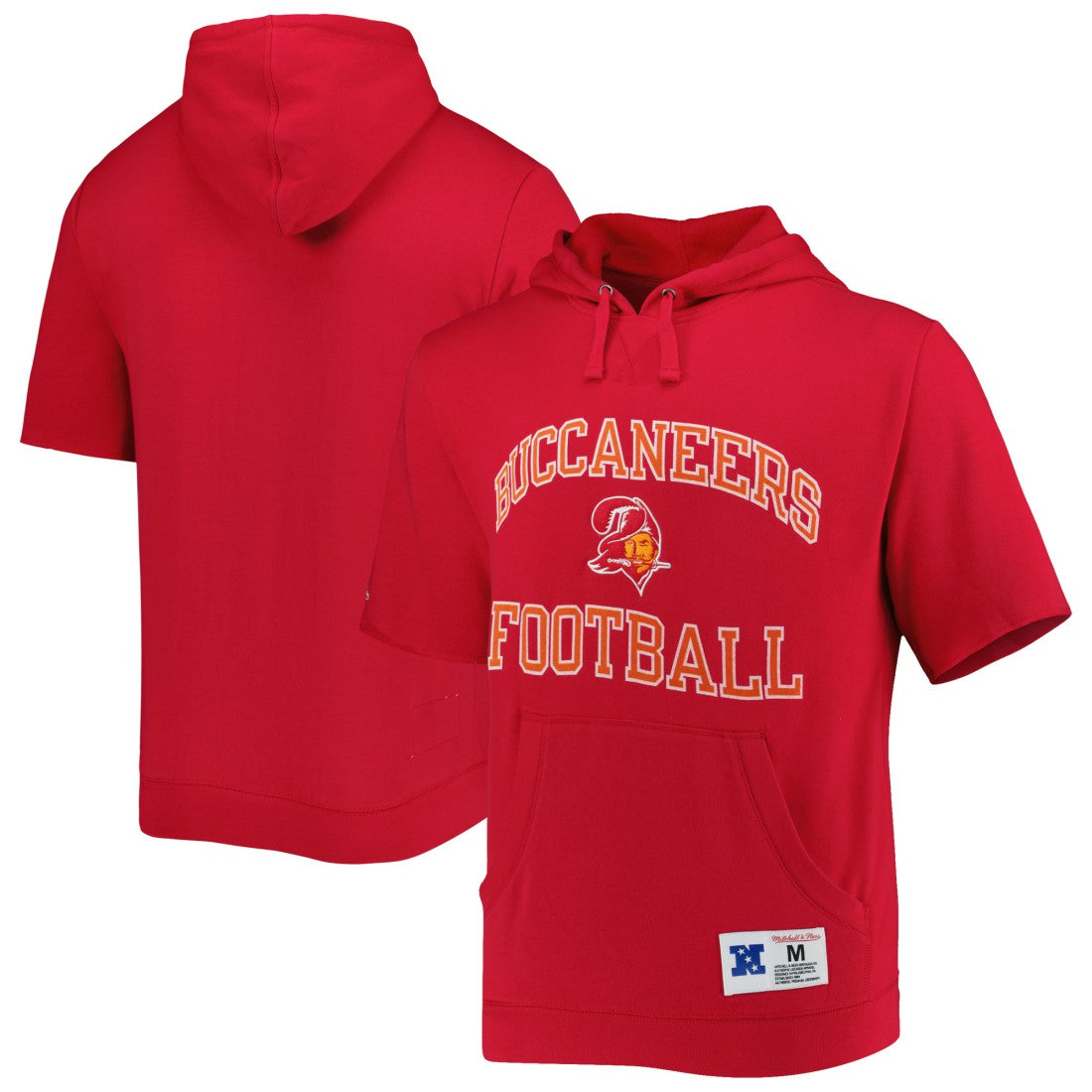 Tampa Bay Buccaneers Washed Short Sleeve Pullover Hoodie Scarlet | Mitchell & Ness