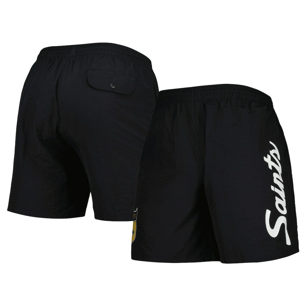 New Orleans Saints Team Essentials Nylon Shorts Black | Mitchell & Ness