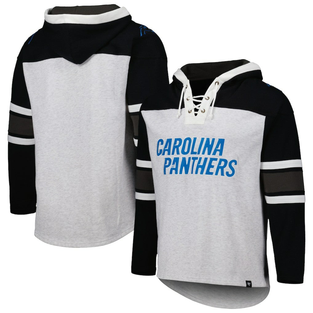 Carolina Panthers '47 Gridiron Lace-Up Pullover Hoodie Heather Gray | 47 brand