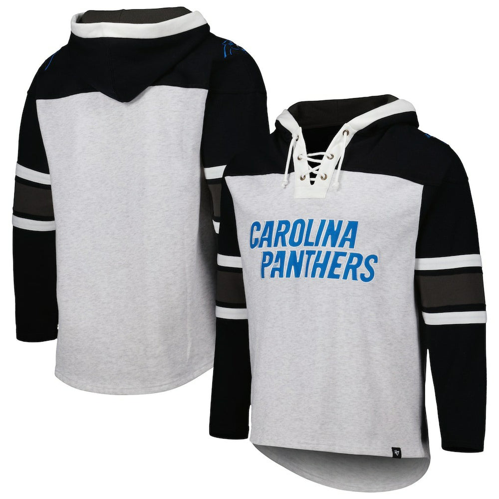 Carolina Panthers '47 Gridiron Lace-Up Pullover Hoodie Heather Gray | 47 brand