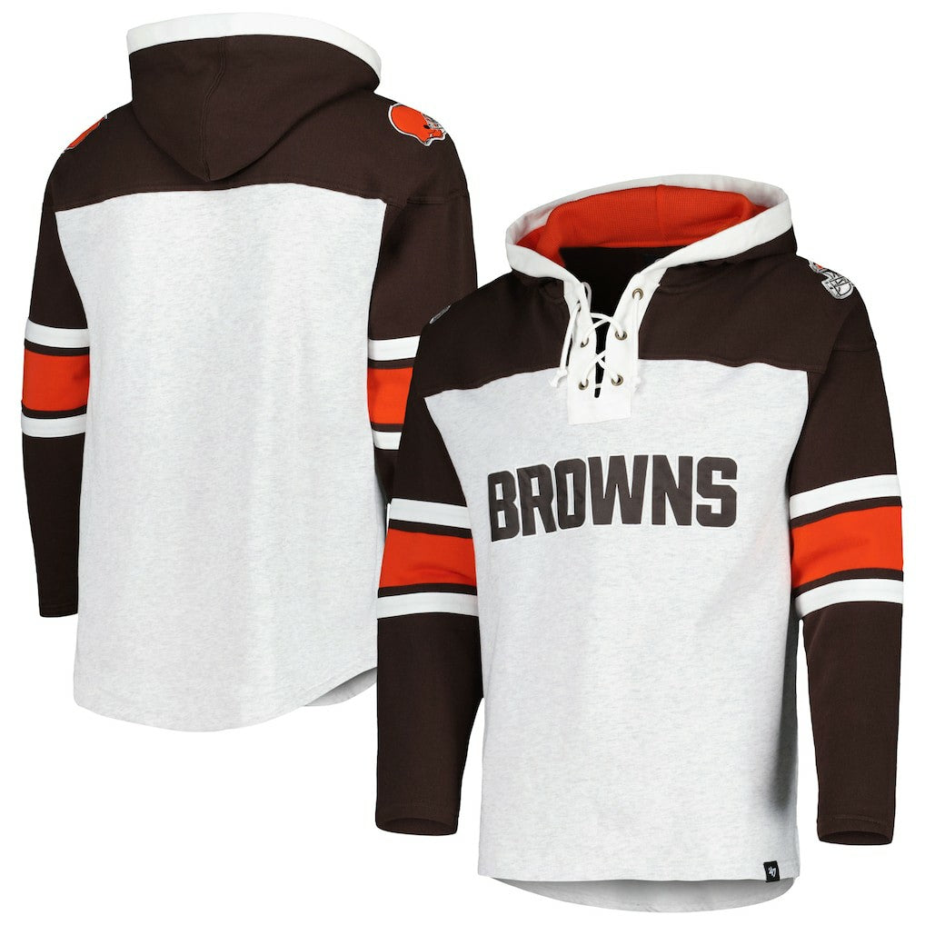 Cleveland Browns '47 Gridiron Lace-Up Pullover Hoodie Heather Gray | 47 brand