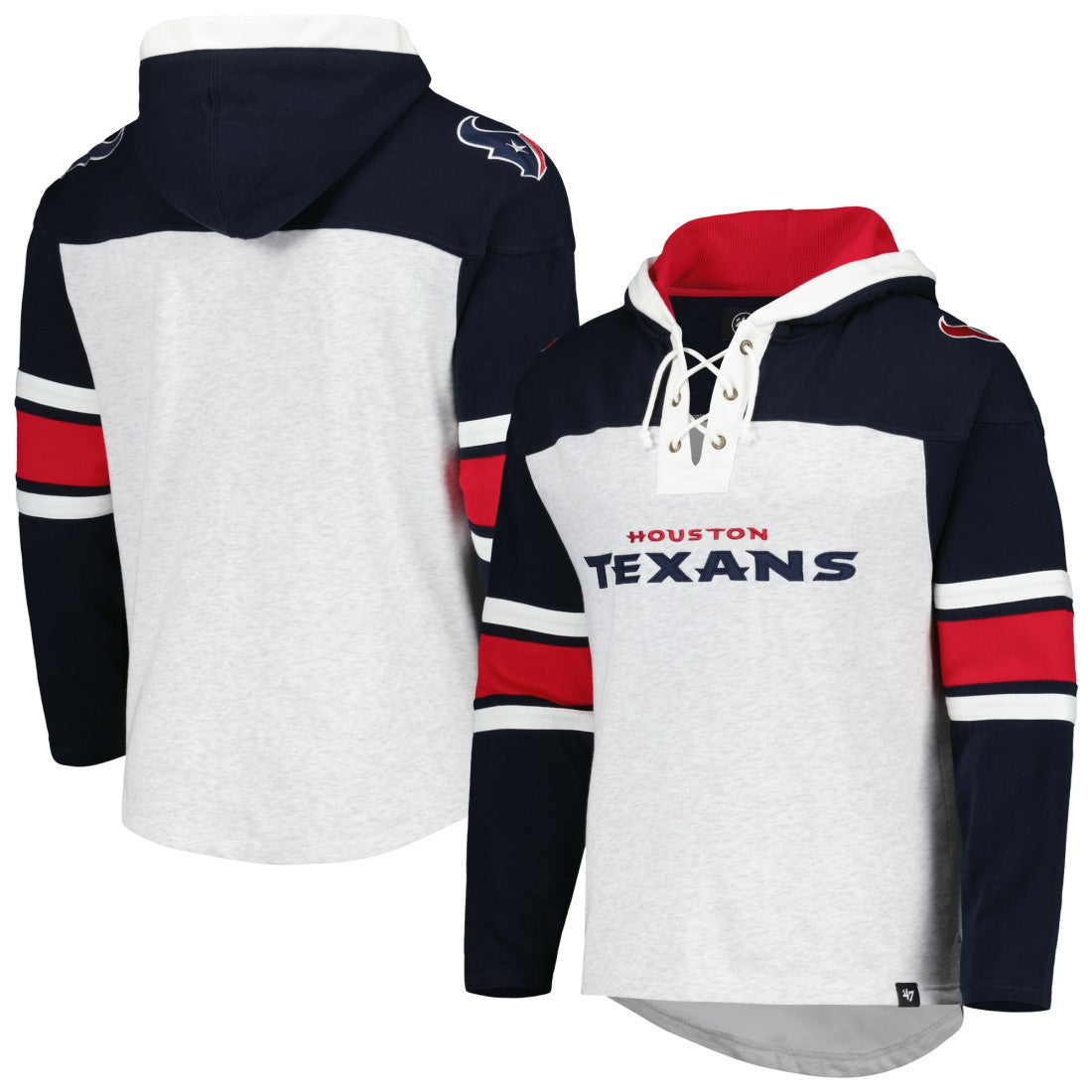 Houston Texans '47 Gridiron Lace-Up Pullover Hoodie Heather Gray | 47 brand