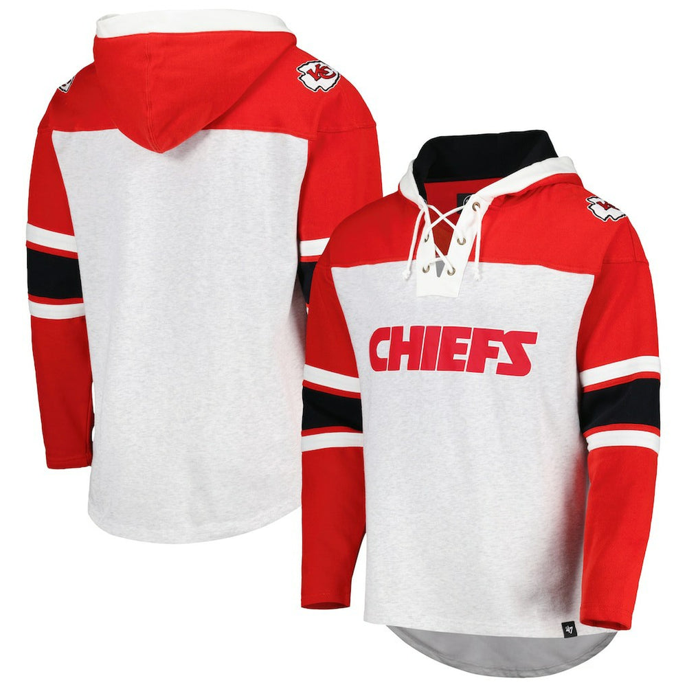 Kansas City Chiefs '47 Gridiron Lace-Up Pullover Hoodie Heather Gray | 47 brand