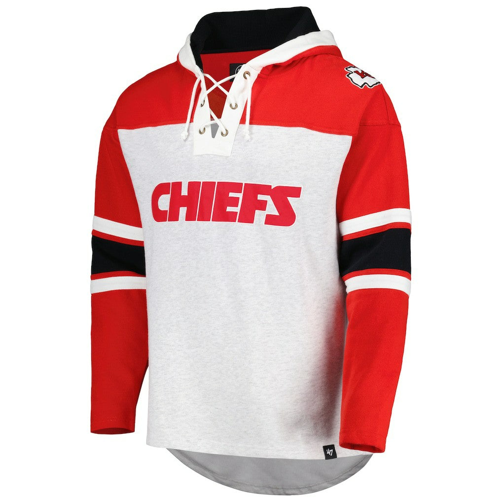 Kansas City Chiefs '47 Gridiron Lace-Up Pullover Hoodie Heather Gray | 47 brand
