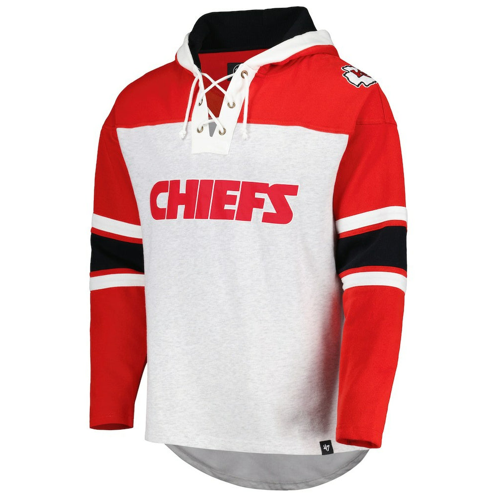 Kansas City Chiefs '47 Gridiron Lace-Up Pullover Hoodie Heather Gray | 47 brand