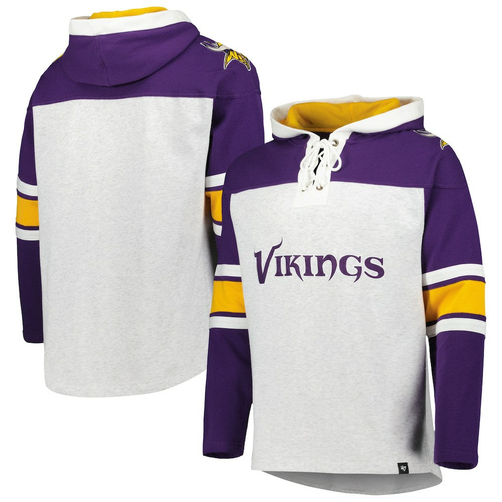 Minnesota Vikings '47 Gridiron Lace-Up Pullover Hoodie Heather Gray | 47 brand