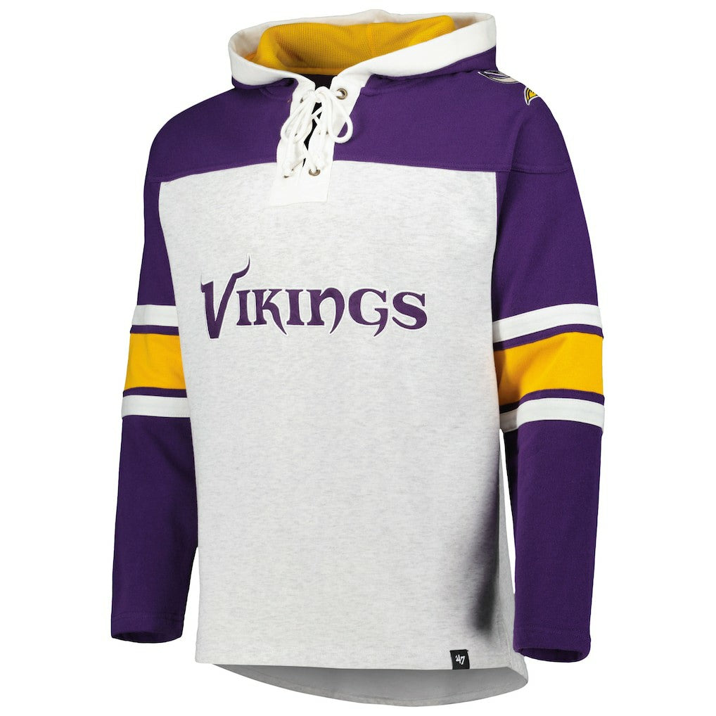 Minnesota Vikings '47 Gridiron Lace-Up Pullover Hoodie Heather Gray | 47 brand