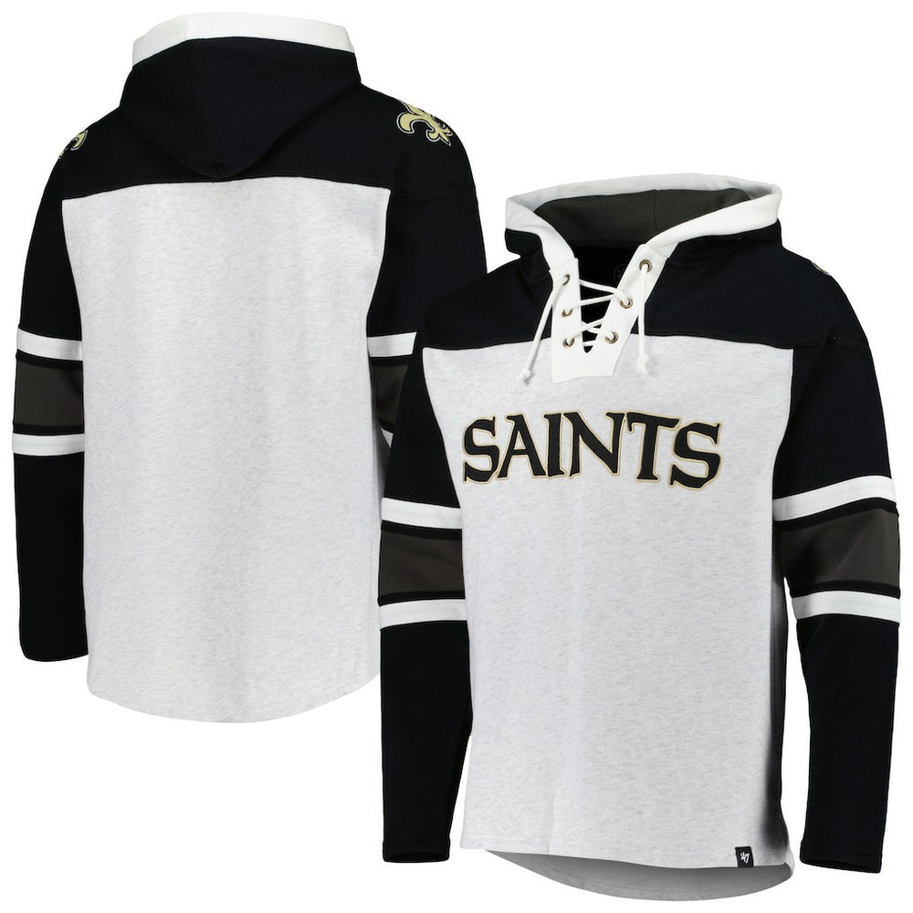 New Orleans Saints '47 Gridiron Lace-Up Pullover Hoodie Heather Gray | 47 brand