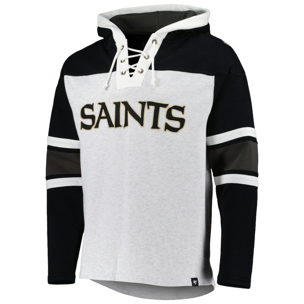 New Orleans Saints '47 Gridiron Lace-Up Pullover Hoodie Heather Gray | 47 brand