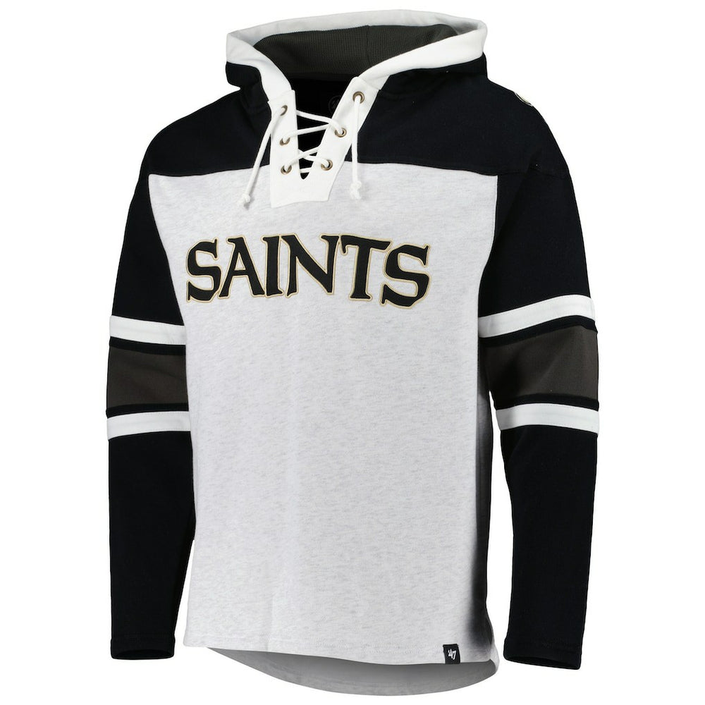New Orleans Saints '47 Gridiron Lace-Up Pullover Hoodie Heather Gray | 47 brand