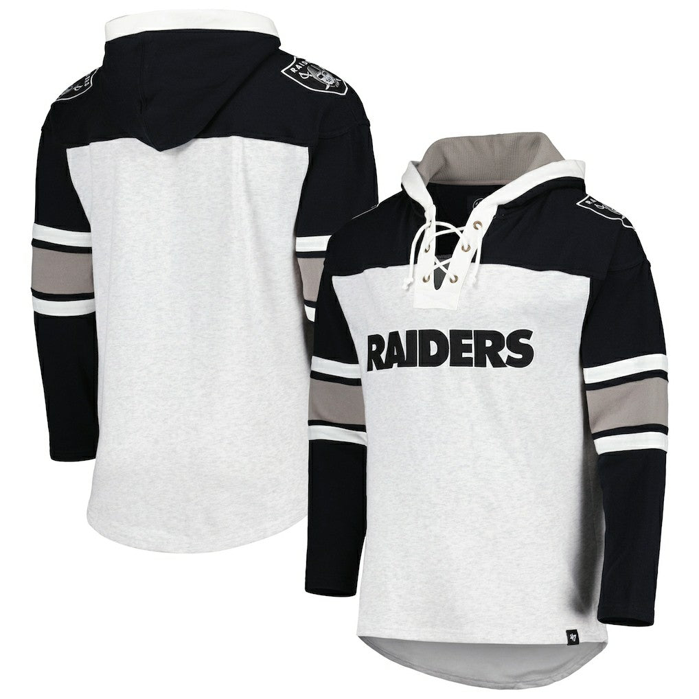 Las Vegas Raiders '47 Gridiron Lace-Up Pullover Hoodie Heather Gray | 47 brand