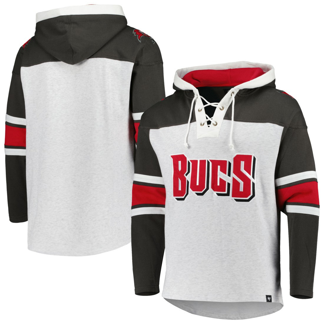 Tampa Bay Buccaneers '47 Gridiron Lace-Up Pullover Hoodie Heather Gray | 47 brand