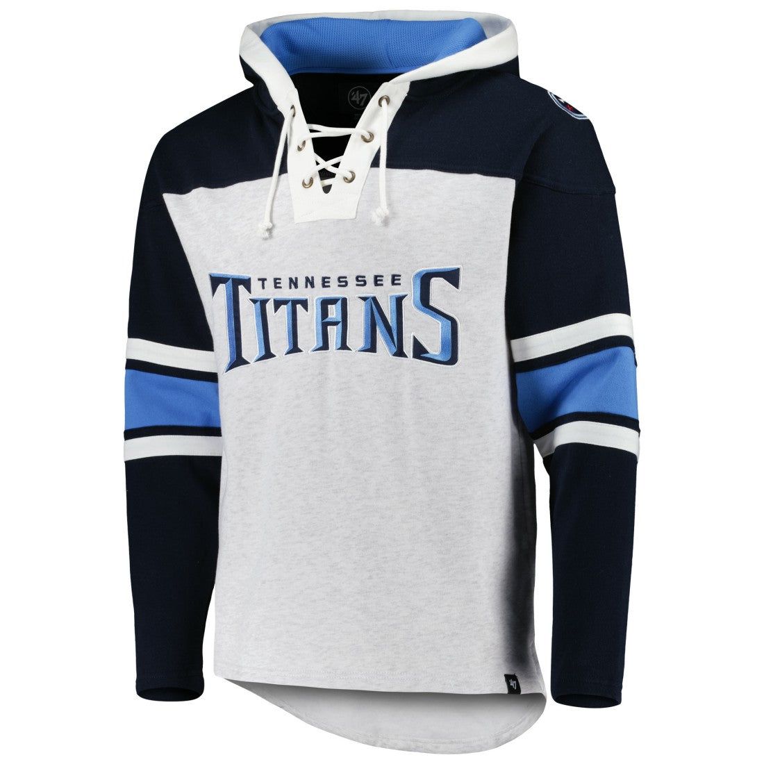 Tennessee Titans '47 Gridiron Lace-Up Pullover Hoodie Heather Gray | 47 brand