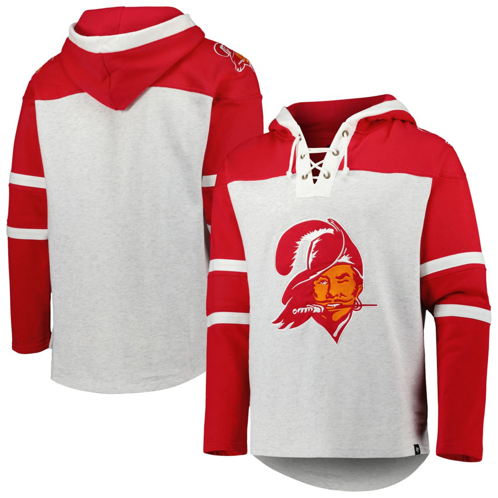 Tampa Bay Buccaneers '47 Historic Logo Gridiron Lace-Up Pullover Hoodie Heather Gray | 47 brand
