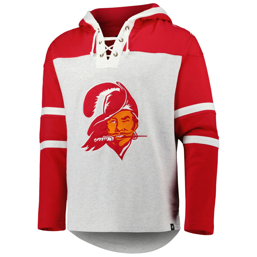 Tampa Bay Buccaneers '47 Historic Logo Gridiron Lace-Up Pullover Hoodie Heather Gray | 47 brand