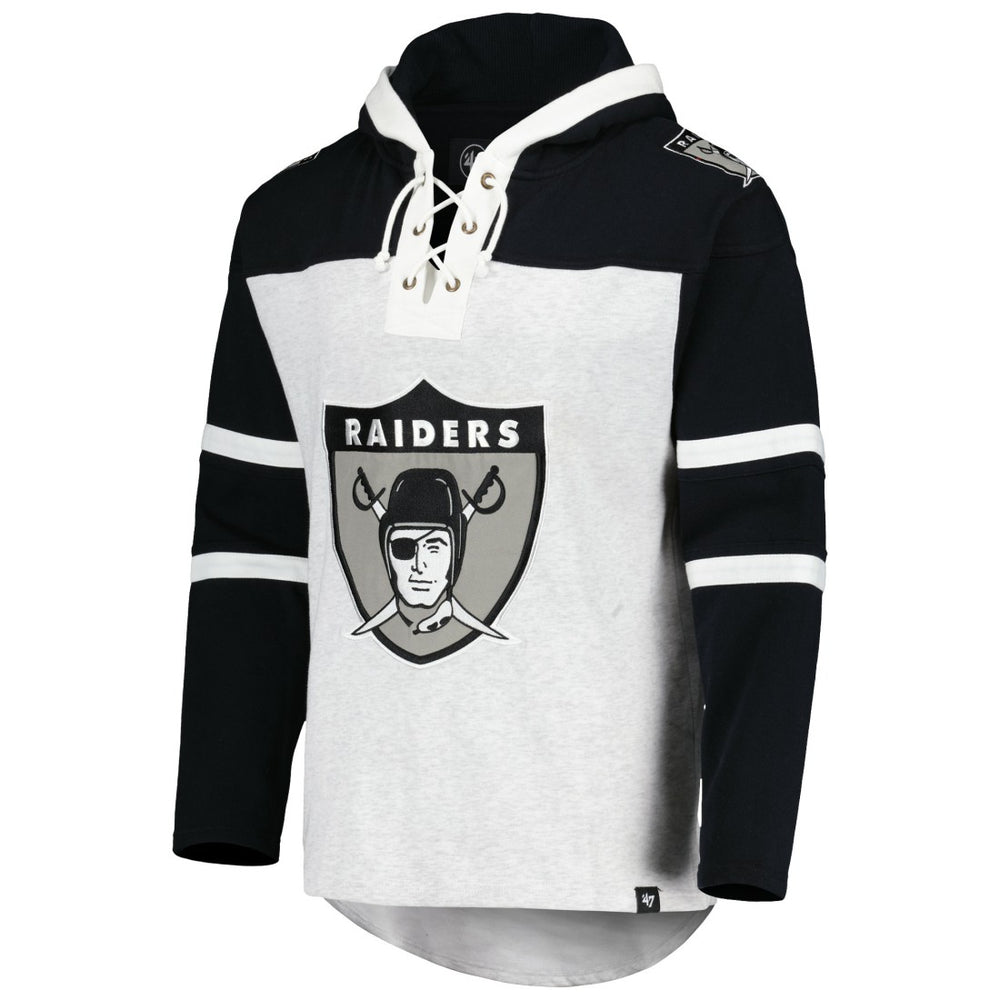 Las Vegas Raiders '47 Historic Logo Gridiron Lace-Up Pullover Hoodie Heather Gray | 47 brand