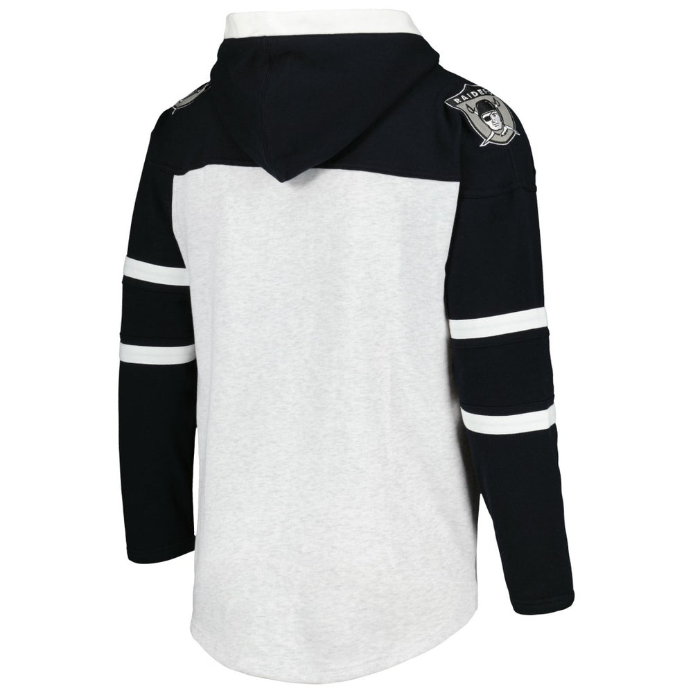 Las Vegas Raiders '47 Historic Logo Gridiron Lace-Up Pullover Hoodie Heather Gray | 47 brand