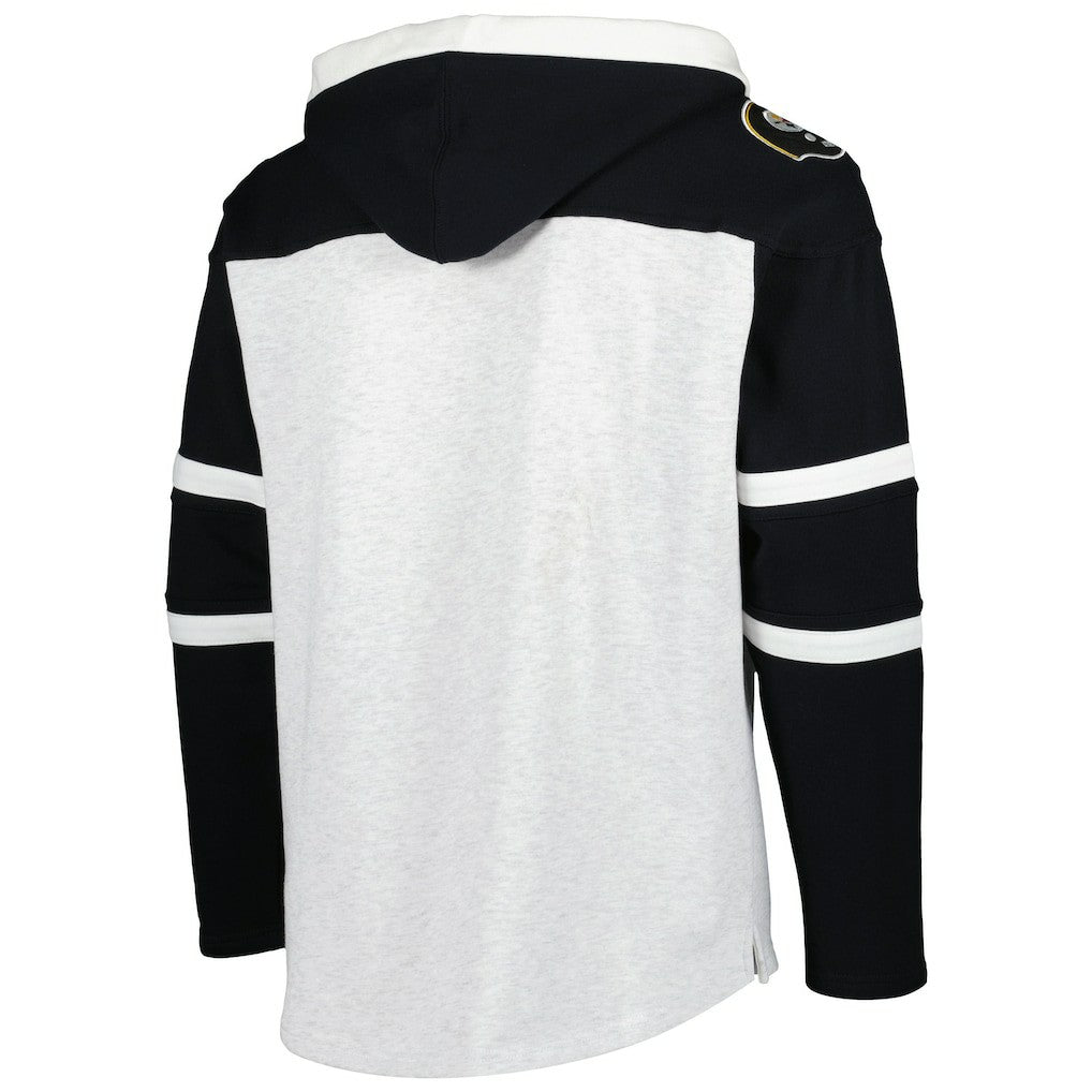 Pittsburgh Steelers '47 Historic Logo Gridiron Lace-Up Pullover Hoodie Heather Gray | 47 brand