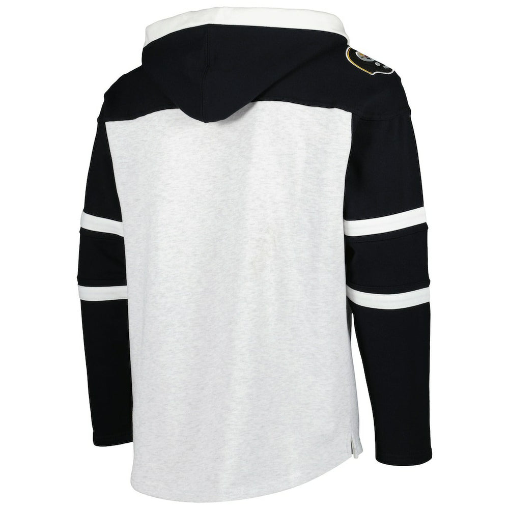 Pittsburgh Steelers '47 Historic Logo Gridiron Lace-Up Pullover Hoodie Heather Gray | 47 brand