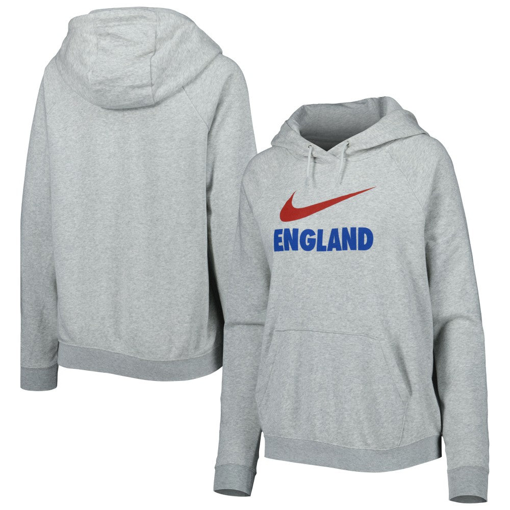 England National Team Women's Lockup Varsity Fleece Raglan Pullover Hoodie Heather Gray | Nike Online