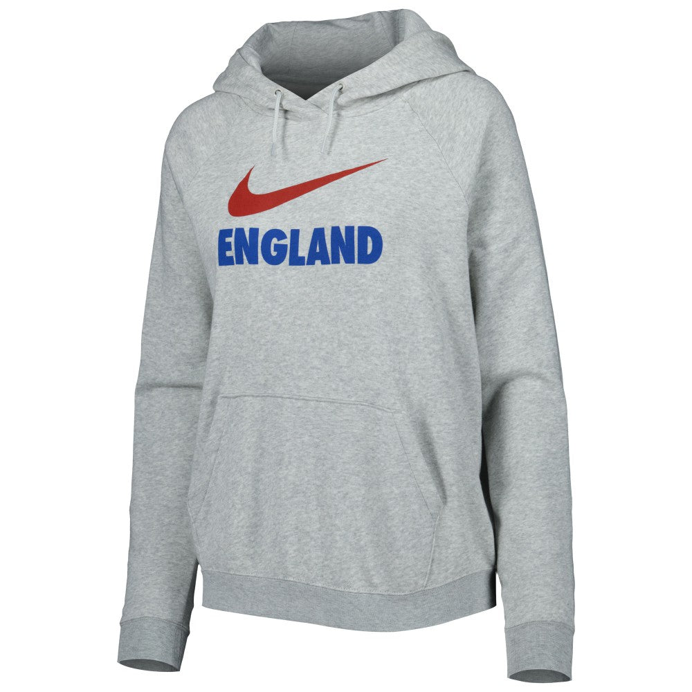 England National Team Women's Lockup Varsity Fleece Raglan Pullover Hoodie Heather Gray | Nike Online