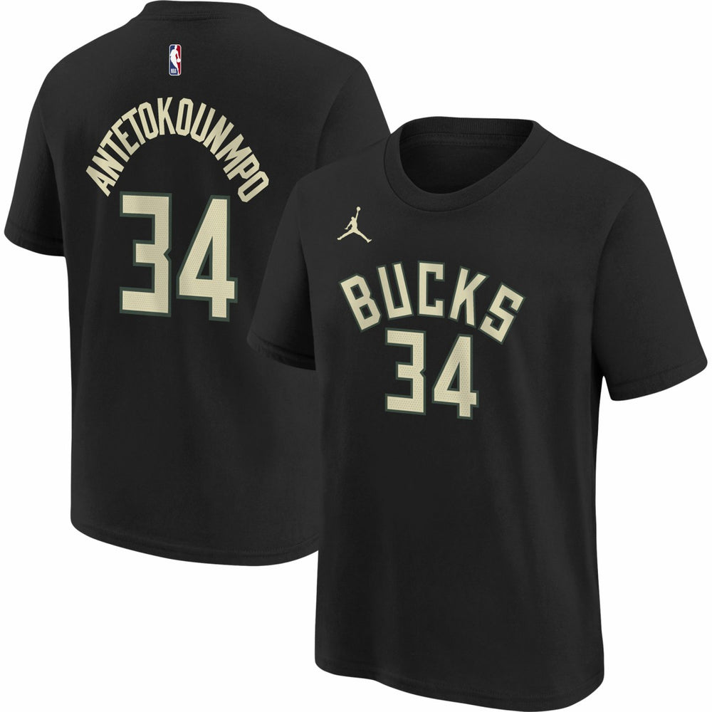 Giannis Antetokounmpo Milwaukee Bucks Jordan Brand Youth Statement Edition Name & Number Player T-Shirt Black - NBA