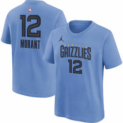 Ja Morant Memphis Grizzlies Jordan Brand Youth Statement Edition Name & Number Player T-Shirt Light Blue - NBA
