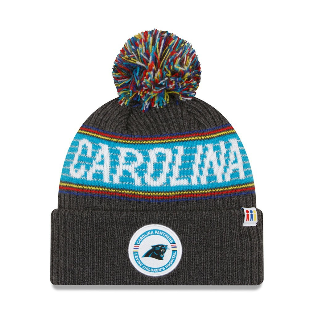 Carolina Panthers New Era 2022 Greg Olsen x Atrium Health Levine Children's Hospital Pom Knit Hat Heather Charcoal | NFL