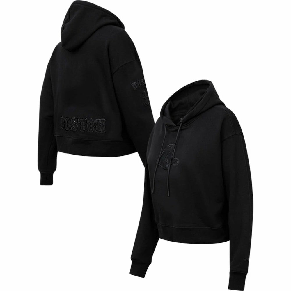 Boston Red Sox Pro Standard Women's Triple Black Cropped Pullover Hoodie Hoodies - MLB