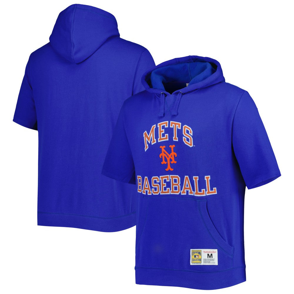 New York Mets Mitchell & Ness Cooperstown Collection Washed Fleece Pullover Short Sleeve Hoodie - MLB