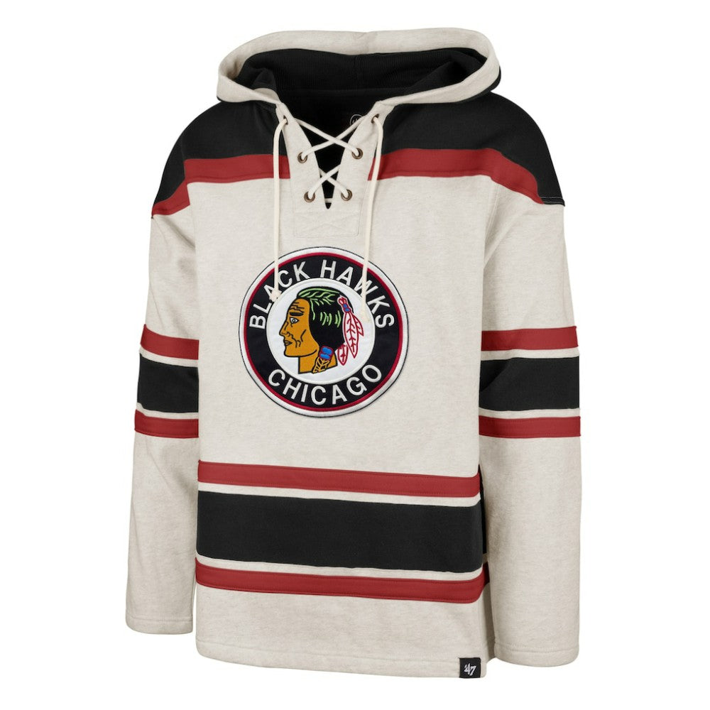 Chicago Blackhawks '47 Rockaway Lace-Up Pullover Hoodie - Oatmeal - NHL