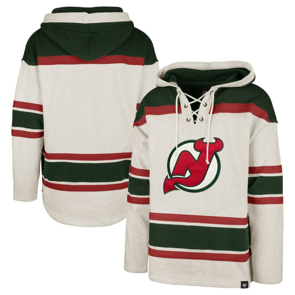 New Jersey Devils '47 Rockaway Lace-Up Pullover Hoodie - Oatmeal - NHL