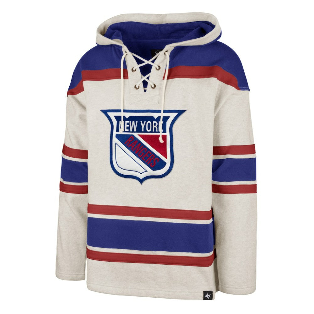 New York Rangers '47 Rockaway Lace-Up Pullover Hoodie - Oatmeal - NHL