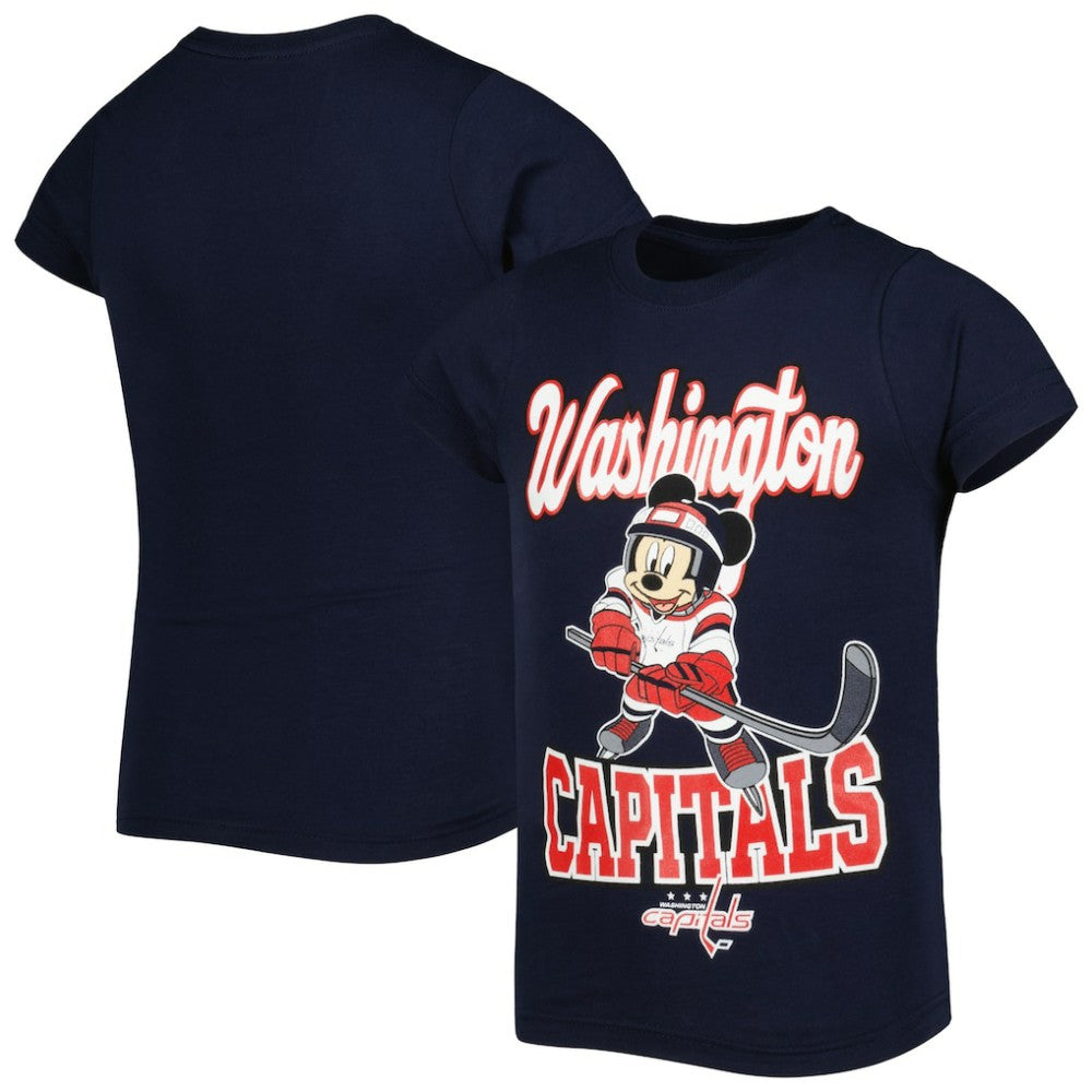 Washington Capitals Girls Youth Mickey Mouse Go Team Go T-Shirt - Navy - NHL