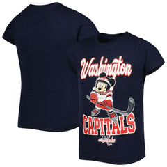 Washington Capitals Girls Youth Mickey Mouse Go Team Go T-Shirt - Navy - NHL