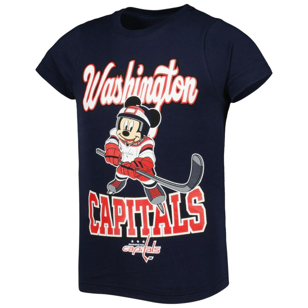Washington Capitals Girls Youth Mickey Mouse Go Team Go T-Shirt - Navy - NHL