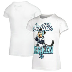 Seattle Kraken Girls Youth Mickey Mouse Go Team Go T-Shirt - White - NHL