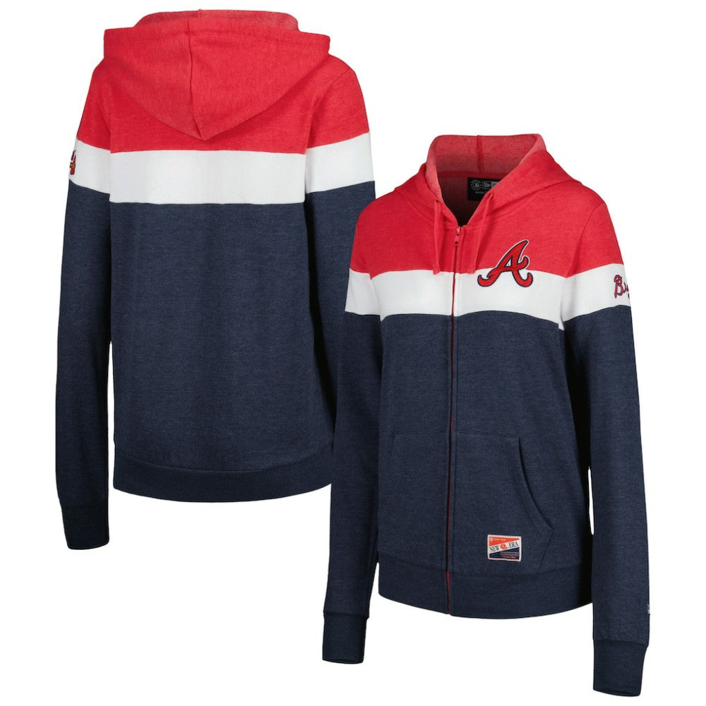 Atlanta Braves New Era Women's Colorblock Full-Zip Hoodie Jacket - MLB