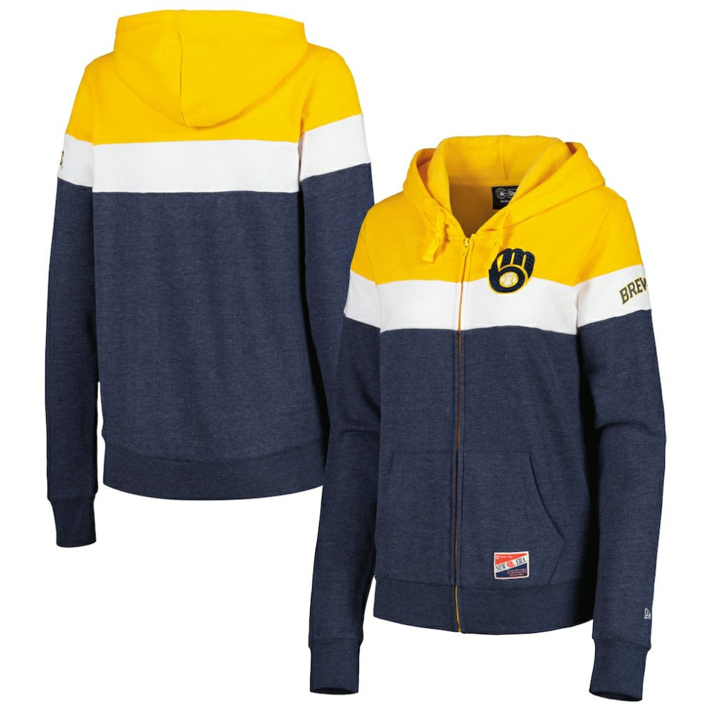 Milwaukee Brewers New Era Women's Colorblock Full-Zip Hoodie Jacket - MLB