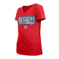 Washington Nationals New Era Girls Youth Flip Sequin Team V-Neck T-Shirt - MLB