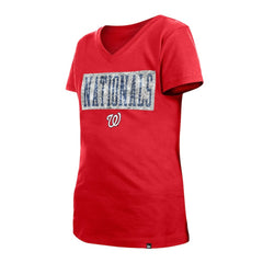Washington Nationals New Era Girls Youth Flip Sequin Team V-Neck T-Shirt - MLB