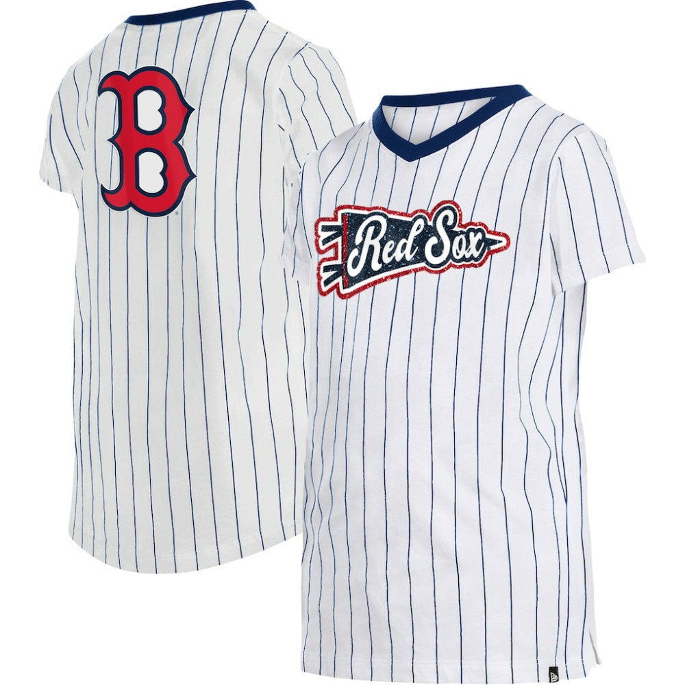 Boston Red Sox New Era Girls Youth Pinstripe V-Neck T-Shirt - MLB
