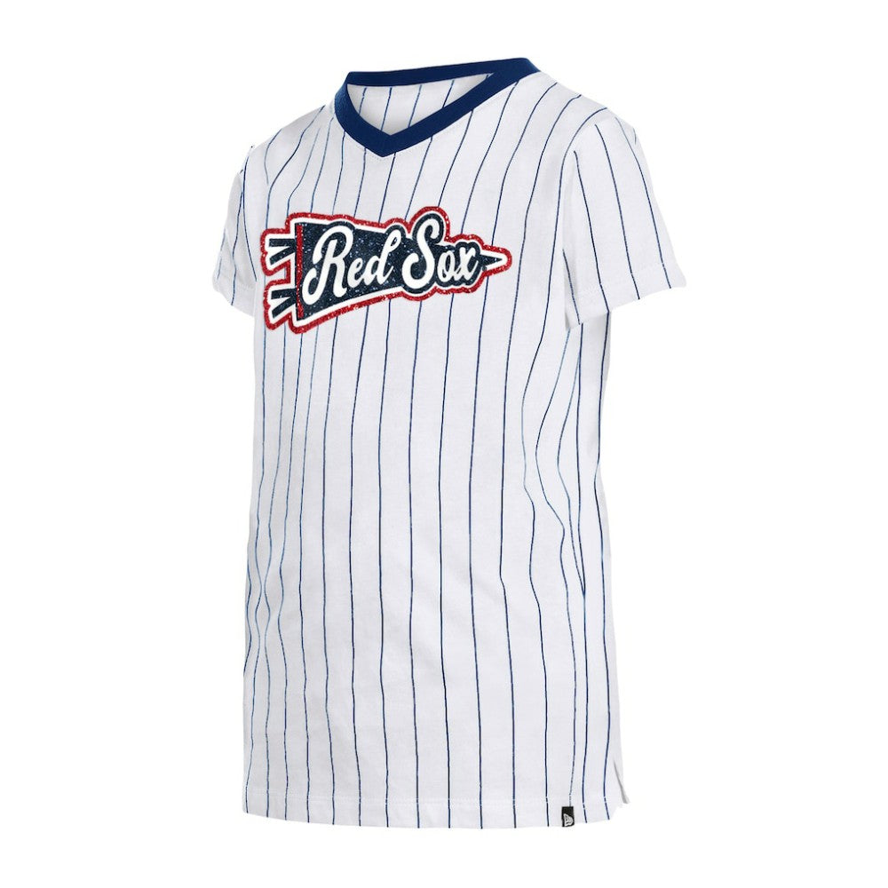Boston Red Sox New Era Girls Youth Pinstripe V-Neck T-Shirt - MLB