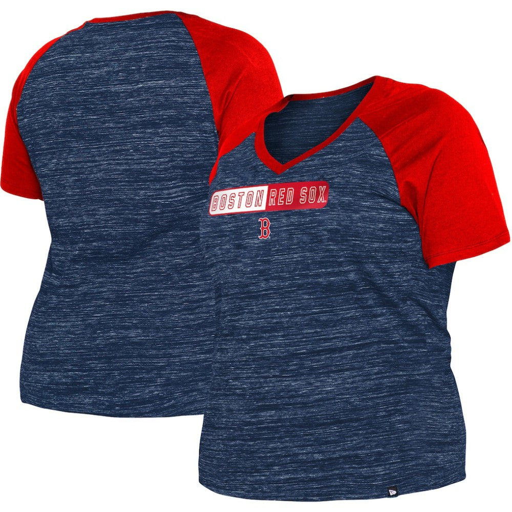 Boston Red Sox New Era Women's Plus Size Space Dye Raglan V-Neck T-Shirt - MLB