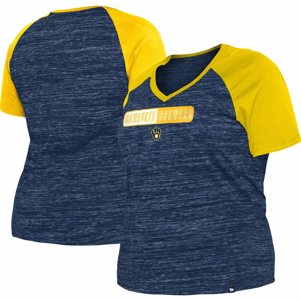 Milwaukee Brewers New Era Women's Plus Size Space Dye Raglan V-Neck T-Shirt - MLB