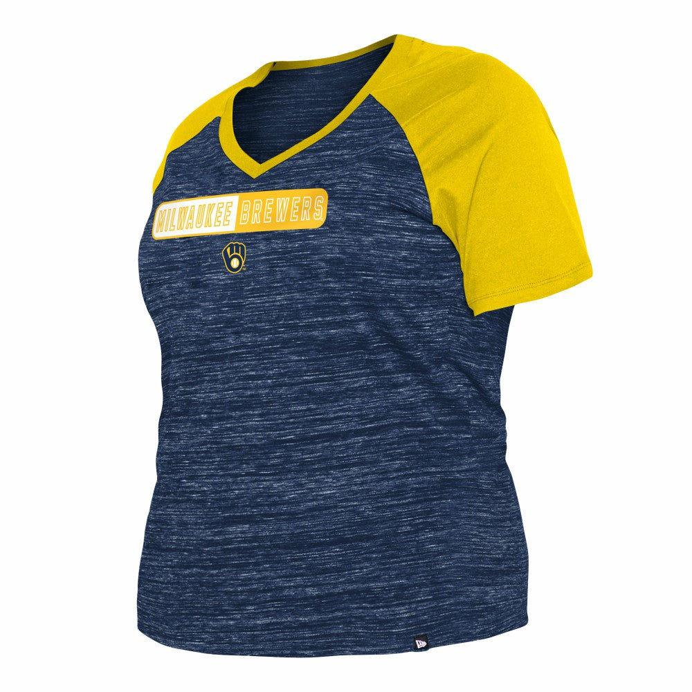 Milwaukee Brewers New Era Women's Plus Size Space Dye Raglan V-Neck T-Shirt - MLB