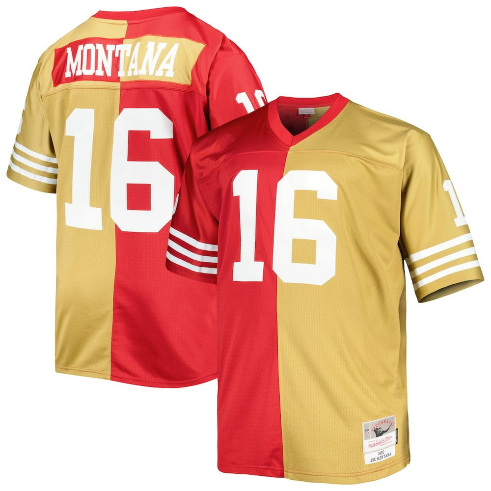 Joe Montana San Francisco 49ers Big & Tall Split Legacy Retired Player Replica Jersey Scarlet/Gold | Mitchell & Ness