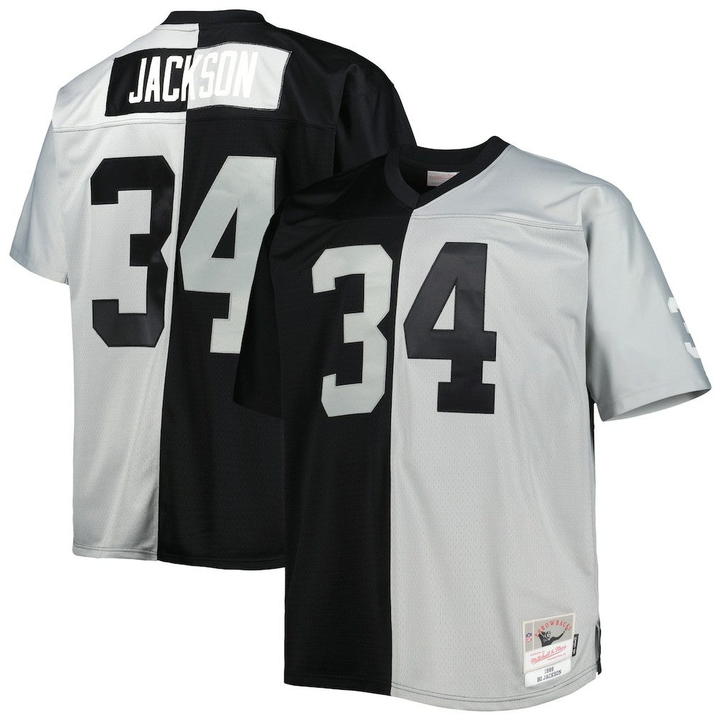 Bo Jackson Las Vegas Raiders Big & Tall Split Legacy Retired Player Replica Jersey Black/Silver | Mitchell & Ness