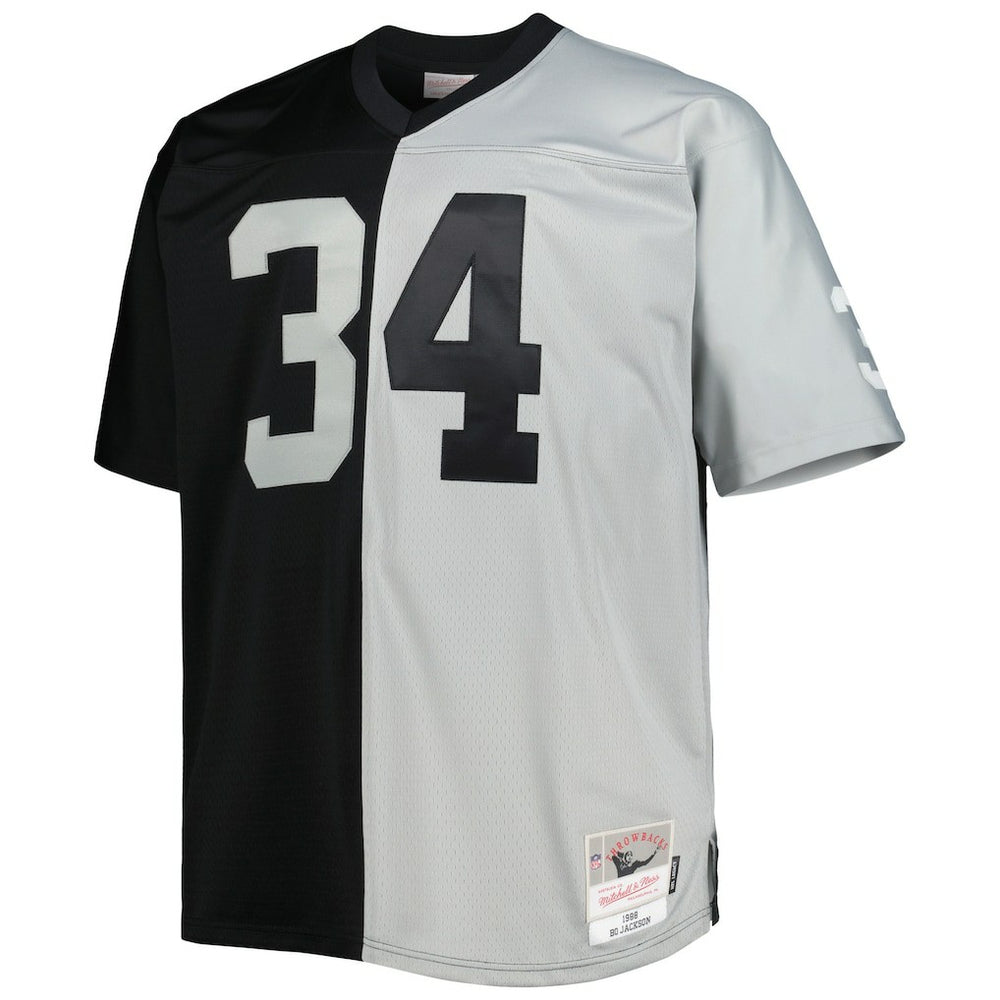 Bo Jackson Las Vegas Raiders Big & Tall Split Legacy Retired Player Replica Jersey Black/Silver | Mitchell & Ness